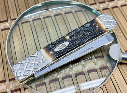 Case XX Custom Hand-Fired Peachseed AMBER Bone Razor Barlow Knife #17 - Image 3