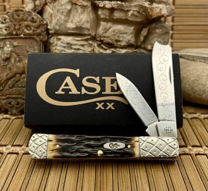 Case XX Custom Hand-Fired Peachseed AMBER Bone Razor Barlow Knife #18