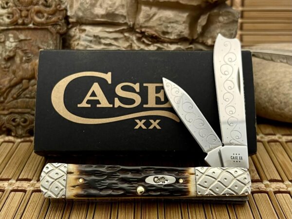 Case XX Custom Hand-Fired Peachseed AMBER Bone Razor Barlow Knife #18