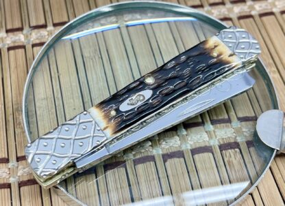 Case XX Custom Hand-Fired Peachseed AMBER Bone Razor Barlow Knife #18 - Image 3