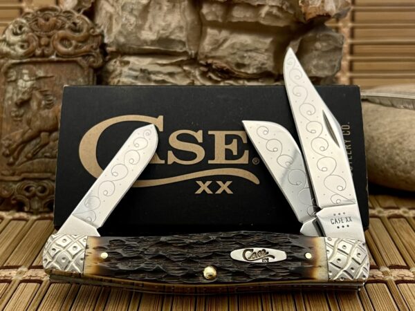 Case XX Custom Hand-Fired Peachseed AMBER Bone Large Stockman Knife #44