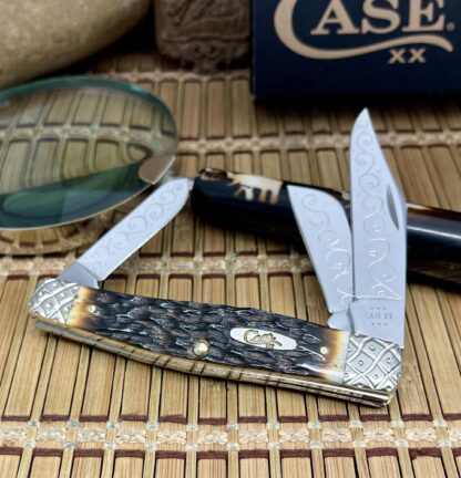 Case XX Custom Hand-Fired Peachseed AMBER Bone Large Stockman Knife #44 - Image 2