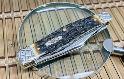 Case XX Custom Hand-Fired Peachseed AMBER Bone Large Stockman Knife #44 - Image 3