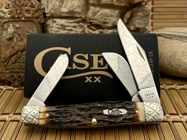 Case XX Custom Hand-Fired Peachseed AMBER Bone Large Stockman Knife #47