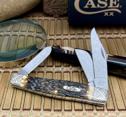 Case XX Custom Hand-Fired Peachseed AMBER Bone Large Stockman Knife #47 - Image 2