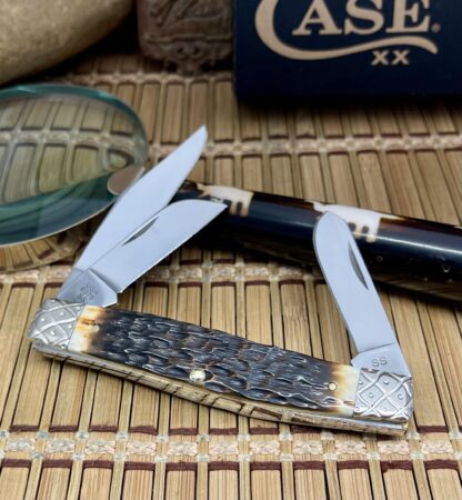 Case XX Custom Hand-Fired Peachseed AMBER Bone Large Stockman Knife #47 - Image 4
