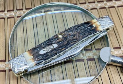Case XX Custom Hand-Fired Peachseed AMBER Bone Large Stockman Knife #47 - Image 3
