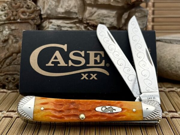 Case XX USA Custom Peachseed Persimmon Bone Trapper Knife #02