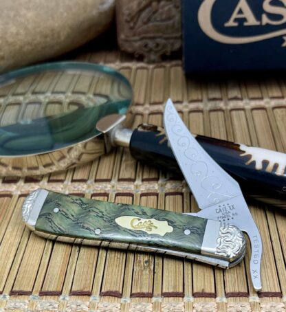 Case XX USA Custom Kelly Green Curly Oak Russlock Knife #2 - Image 2