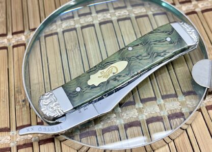 Case XX USA Custom Kelly Green Curly Oak Russlock Knife #2 - Image 3