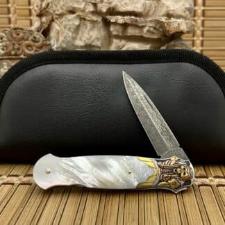 Tommy Overeynder Pearl 18KT Damascus Model 15 Integral Bolstered Dagger Knife #1