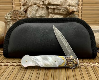 Tommy Overeynder Pearl 18KT Damascus Model 15 Integral Bolstered Dagger Knife #1