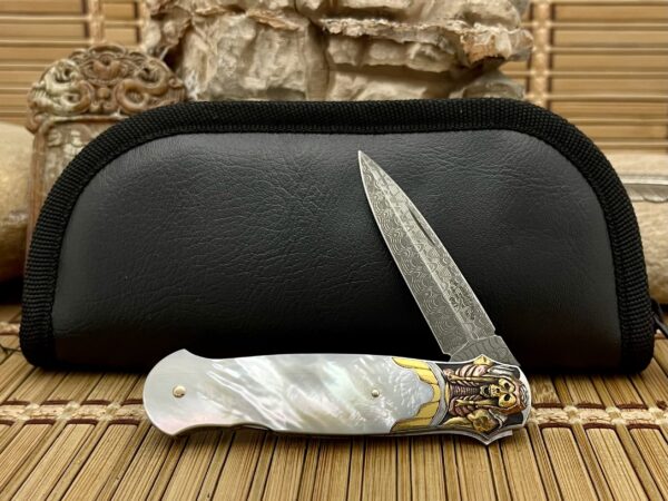 Tommy Overeynder Pearl 18KT Damascus Model 15 Integral Bolstered Dagger Knife #1