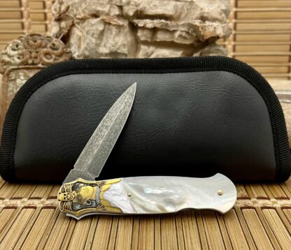 Tommy Overeynder Pearl 18KT Damascus Model 15 Integral Bolstered Dagger Knife #1 - Image 3