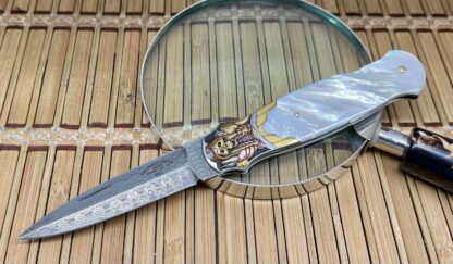 Tommy Overeynder Pearl 18KT Damascus Model 15 Integral Bolstered Dagger Knife #1 - Image 2