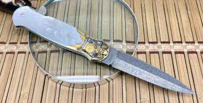 Tommy Overeynder Pearl 18KT Damascus Model 15 Integral Bolstered Dagger Knife #1 - Image 4