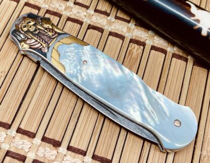 Tommy Overeynder Pearl 18KT Damascus Model 15 Integral Bolstered Dagger Knife #1 - Image 5