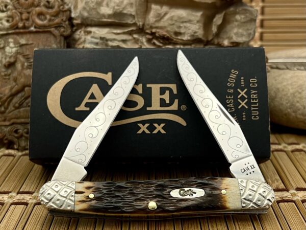 Case XX USA Custom Hand-Fired Peachseed AMBER Bone Muskrat Knife #7