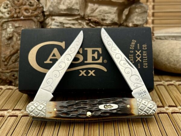 Case XX USA Custom Hand-Fired Peachseed AMBER Bone Muskrat Knife #9
