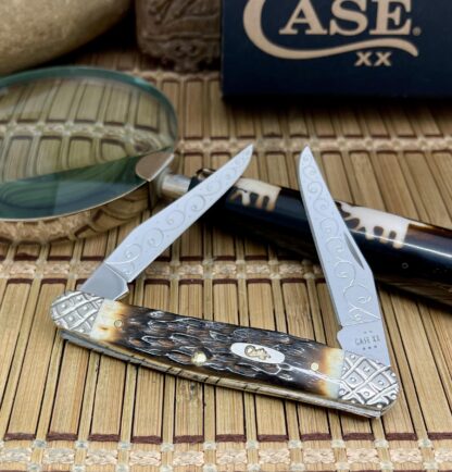 Case XX USA Custom Hand-Fired Peachseed AMBER Bone Muskrat Knife #9 - Image 2