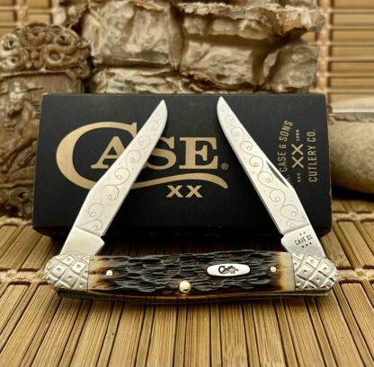 Case XX USA Custom Hand-Fired Peachseed AMBER Bone Muskrat Knife #10