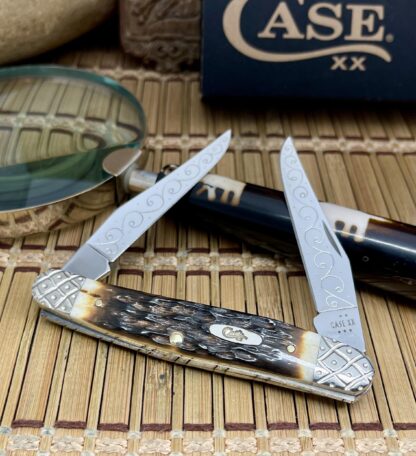 Case XX USA Custom Hand-Fired Peachseed AMBER Bone Muskrat Knife #11 - Image 2