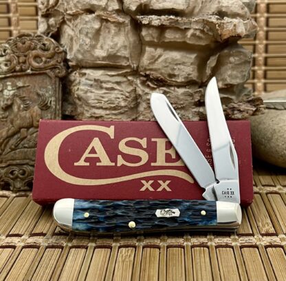 Case XX USA Pocket Worn Mediterranean Blue Bone 51852 Mini Trapper Knife