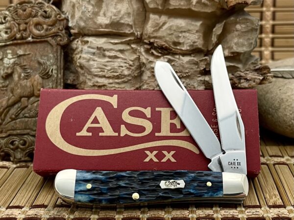 Case XX USA Pocket Worn Mediterranean Blue Bone 51852 Mini Trapper Knife