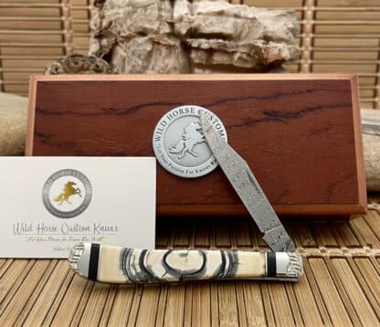 Case XX Wild Horse Custom Cross-Cut Mammoth & Onyx Damascus Slimline Trapper Knife #1
