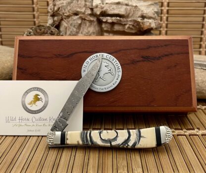 Case XX Wild Horse Custom Cross-Cut Mammoth & Onyx Damascus Slimline Trapper Knife #1 - Image 3
