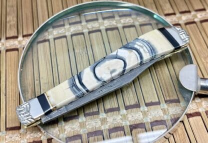 Case XX Wild Horse Custom Cross-Cut Mammoth & Onyx Damascus Slimline Trapper Knife #1 - Image 2