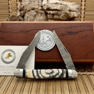 Case XX Wild Horse Custom Cross-Cut Mammoth & Onyx Damascus Muskrat Knife #1