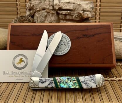 Case XX Wild Horse Custom Abalone, Jade & White Turquoise Trapper Knife #1 - Image 3