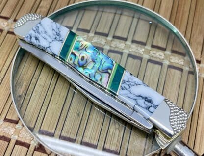 Case XX Wild Horse Custom Abalone, Jade & White Turquoise Trapper Knife #1 - Image 4