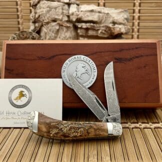 Case XX Wild Horse Custom Mammoth Bark Fossil Damascus Saddlehorn Knife #3