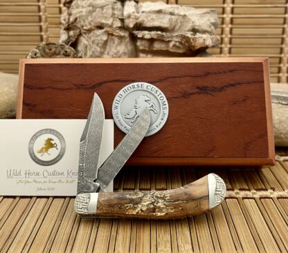 Case XX Wild Horse Custom Mammoth Bark Fossil Damascus Saddlehorn Knife #3 - Image 4