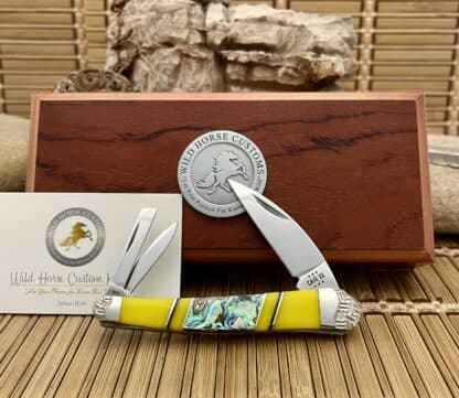 Case XX Wild Horse Custom Exotic Abalone & Yellow Spiny Seahorse Whittler Knife #1