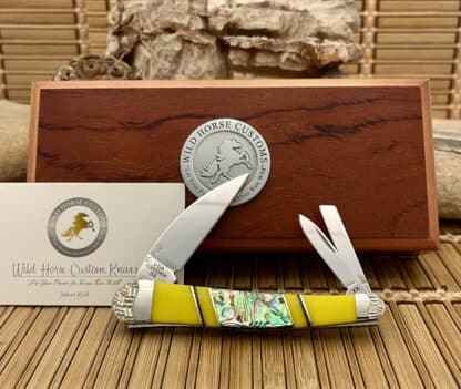 Case XX Wild Horse Custom Exotic Abalone & Yellow Spiny Seahorse Whittler Knife #1 - Image 3