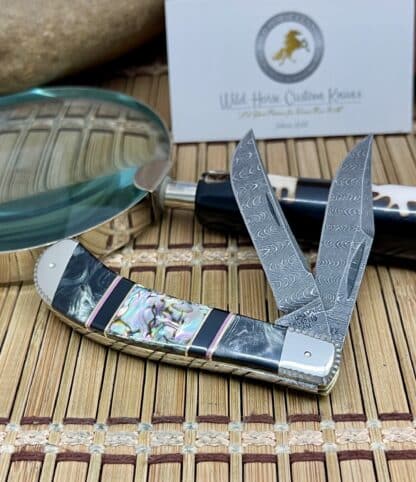 Case XX Wild Horse Custom Paua Abalone & Onyx Damascus Saddlehorn Knife #1 - Image 2