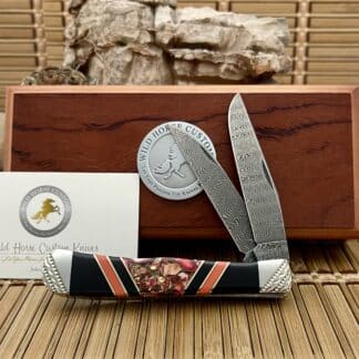Case XX Wild Horse Custom Gold Infused Pink Turquoise & Onyx Damascus Trapper Knife #1