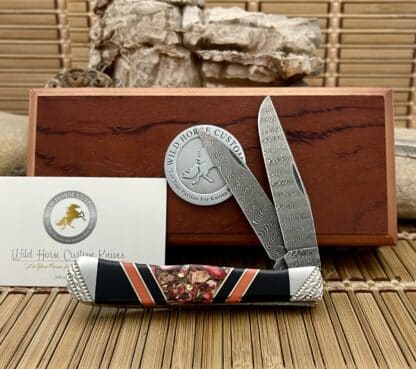 Case XX Wild Horse Custom Gold Infused Pink Turquoise & Onyx Damascus Trapper Knife #1