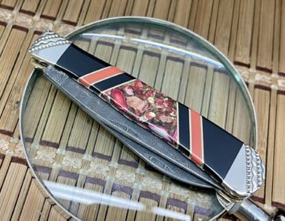 Case XX Wild Horse Custom Gold Infused Pink Turquoise & Onyx Damascus Trapper Knife #1 - Image 3