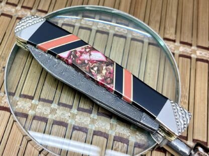 Case XX Wild Horse Custom Gold Infused Pink Turquoise & Onyx Damascus Trapper Knife #1 - Image 5