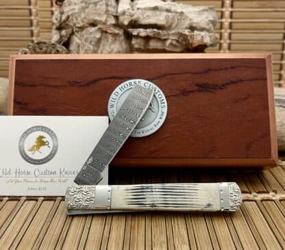 Case XX Wild Horse Custom Gray Mammoth Bark Damascus Razor Barlow Knife #1 - Image 3