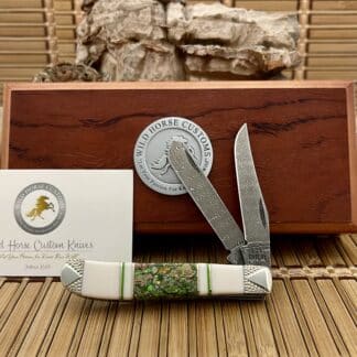 Case XX Wild Horse Custom Green Turquoise w/Pyrite Damascus Mini Trapper Knife #1