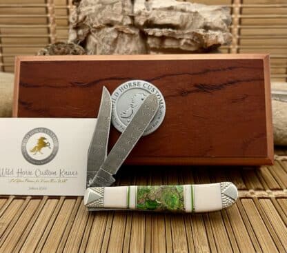 Case XX Wild Horse Custom Green Turquoise w/Pyrite Damascus Mini Trapper Knife #1 - Image 3