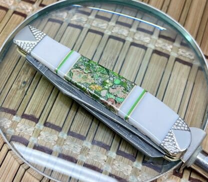 Case XX Wild Horse Custom Green Turquoise w/Pyrite Damascus Mini Trapper Knife #1 - Image 2