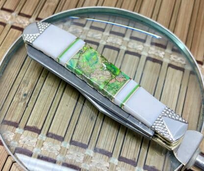 Case XX Wild Horse Custom Green Turquoise w/Pyrite Damascus Mini Trapper Knife #1 - Image 4