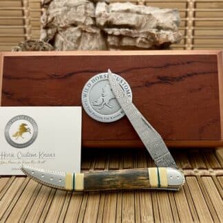 Case XX Wild Horse Custom Mammoth Fossil & Jade Damascus Medium Toothpick Knife #1