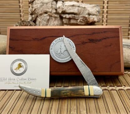 Case XX Wild Horse Custom Mammoth Fossil & Jade Damascus Medium Toothpick Knife #1